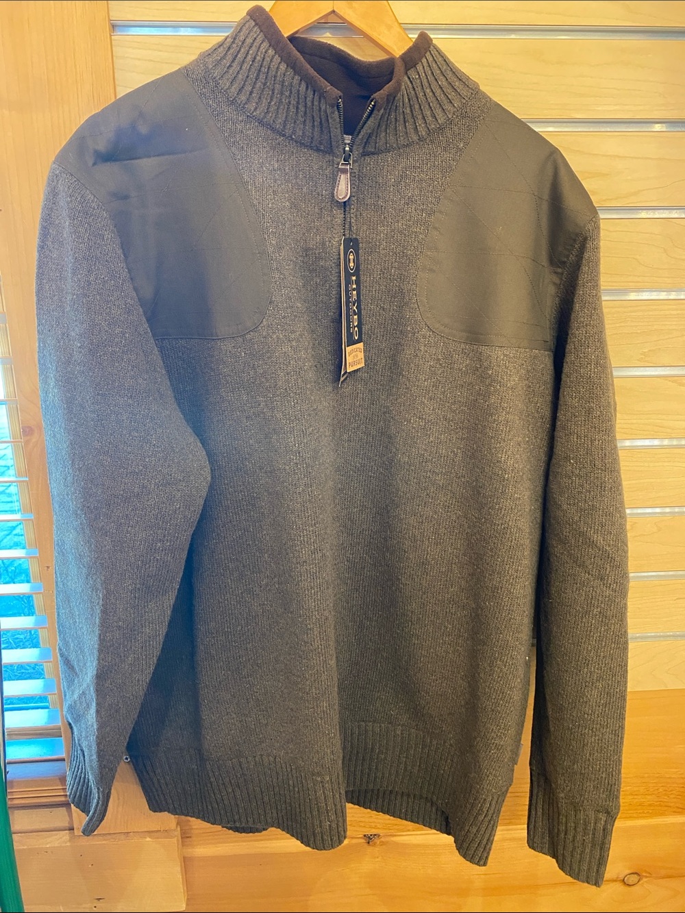 Heybo Men's Zip-Front Sweater with Shoulder Patches - Brown